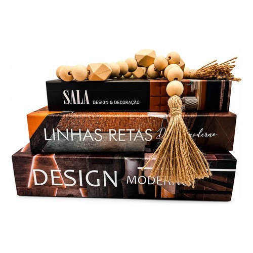 Livro Falso Decorativo Fake Kit 3 Porta Objetos + Colar 97cm Diversas Livro Fake Caixa Decorativa