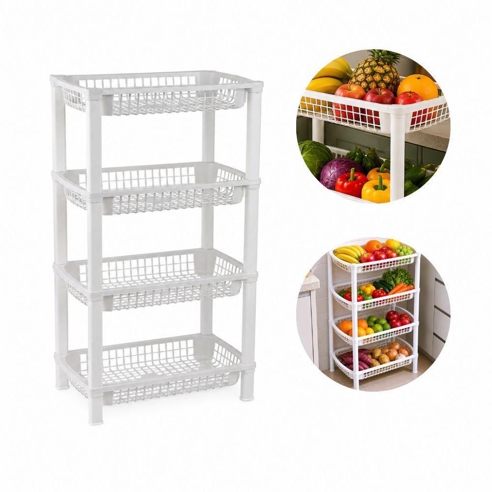 PRATELEIRA ORGANIZADOR 4 ANDARES FRUTEIRA CHAO ESTANTE PORTA BRINQUEDOS MULTIUSO MODULAR LAVANDERIA REFORÇADA BRANCA
