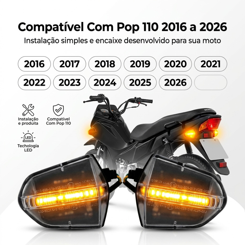 Pisca LED Sequencial Traseiro Pop 110 2016 A 2026 Stallion