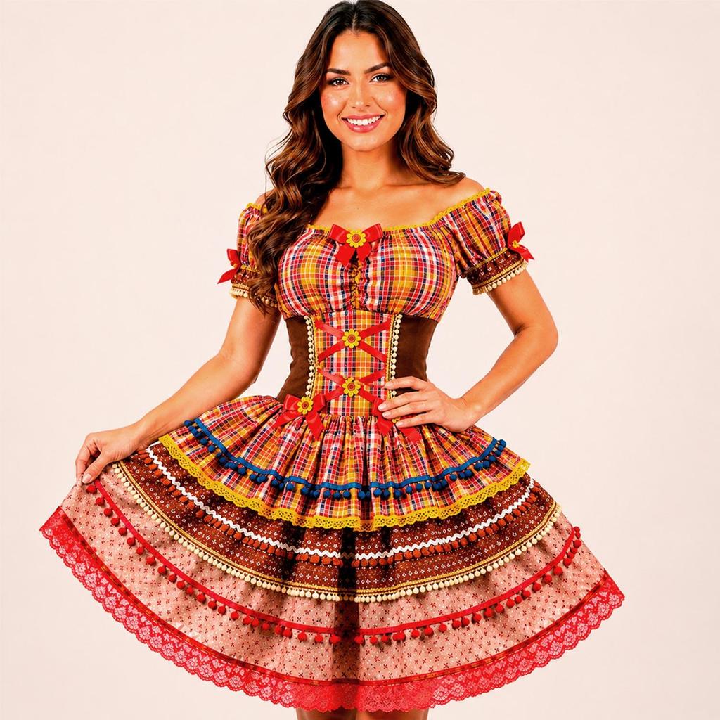 Fantasia Maria Bonita Luxo Feminina Adulta Vestido Cangaceira Festa Junina