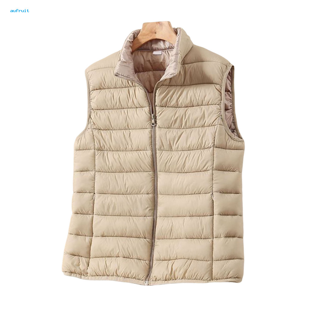 Women Puffer Vest Hidden Zipper Pockets Women’s Slim Fit Lightweight Quilted Jacket Zip-up Stand Collar Padded Down Co