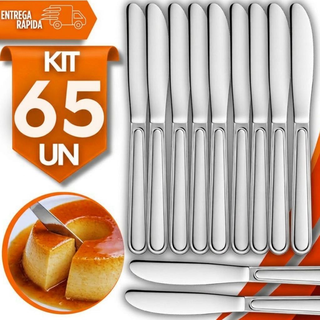 Combo de Faca Sobremesa Aço Inox 17,5Cm Doce Bolos Doceria Cozinha Buffet Restaurante Talheres Utensílios