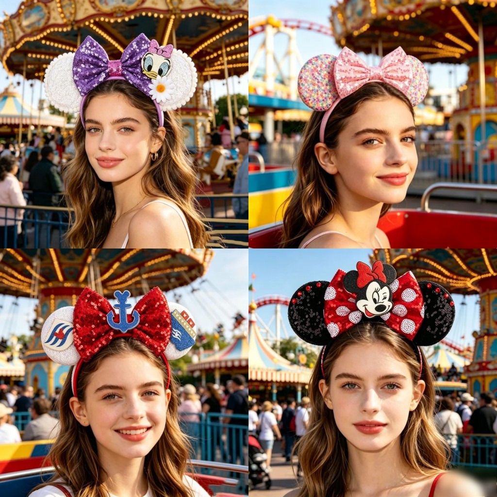 Tiara Com glitter Mickey , Faixa Para Festa De Fim De Ano , Parque De Diversões , Acessório De Cabelo Doce