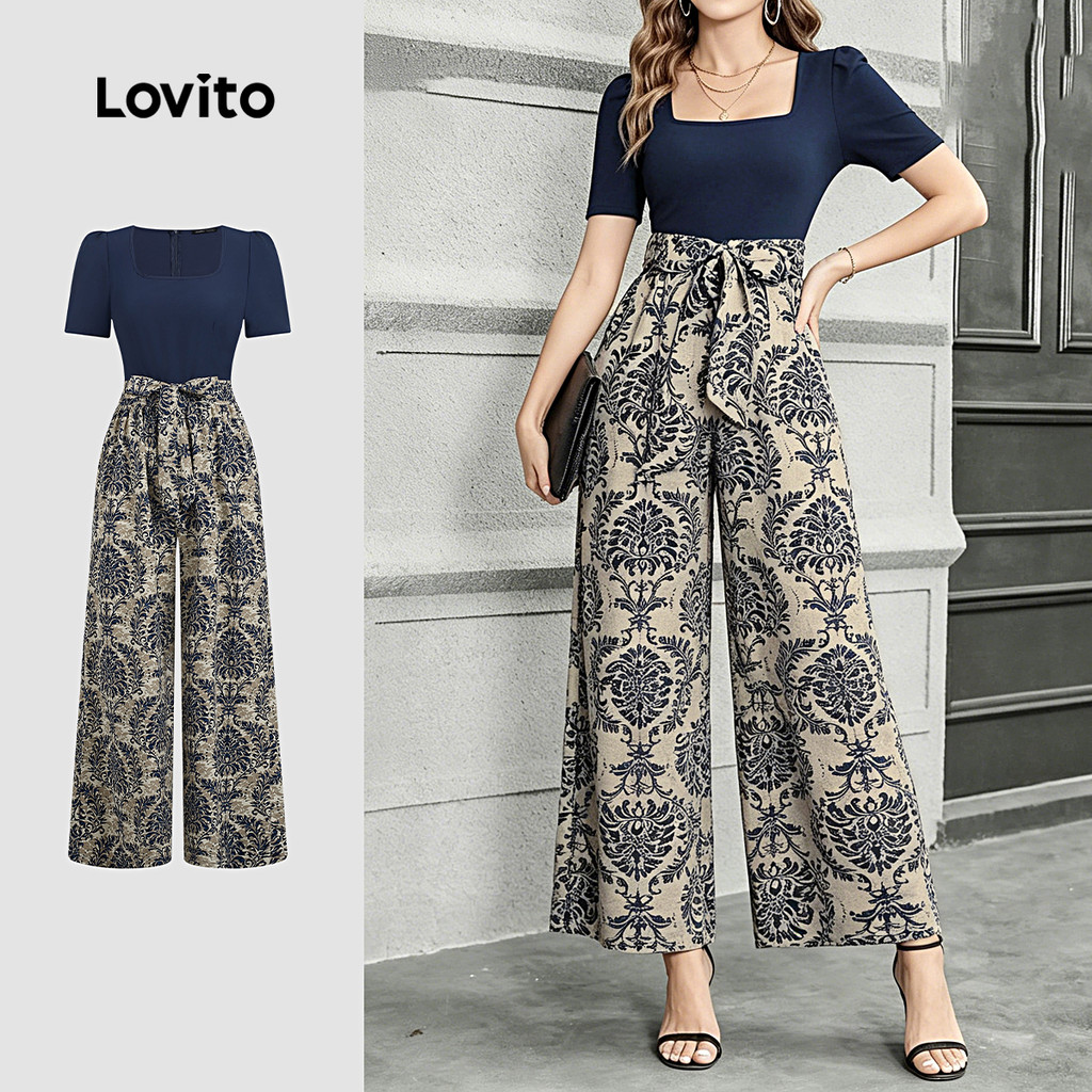Lovito Macacão Boho Colorblock Azul para Mulheres Primavera/Verão LK6ED065
