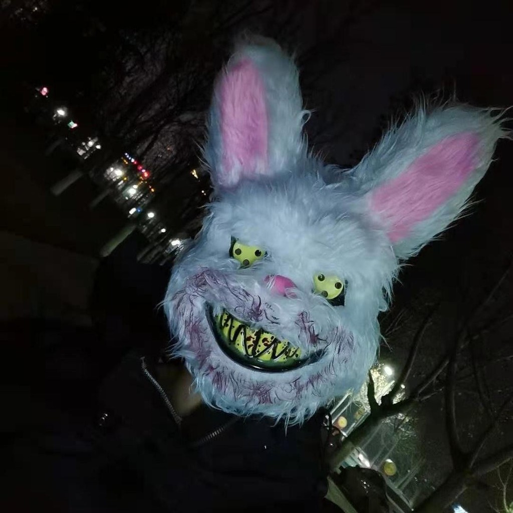 Máscara de coelho sangrento arnês jk demônio coelho Horror assustador Halloween careta estudante assassino coelho fotogr