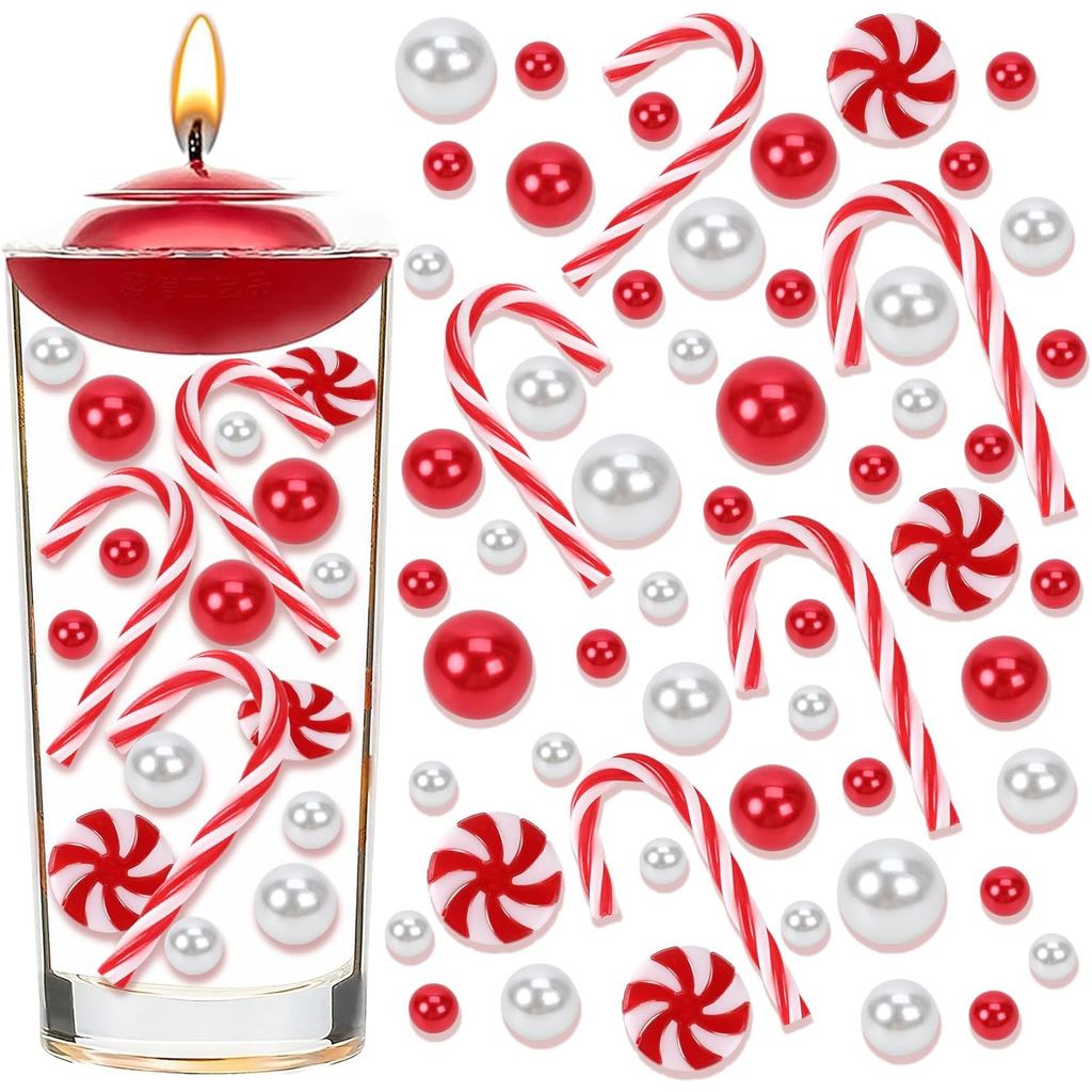120 Peças de Enfeites para Vasos de Natal, Conjunto de Enfeites para Vasos de Natal com Pérolas Flutuantes e Bengalas Do