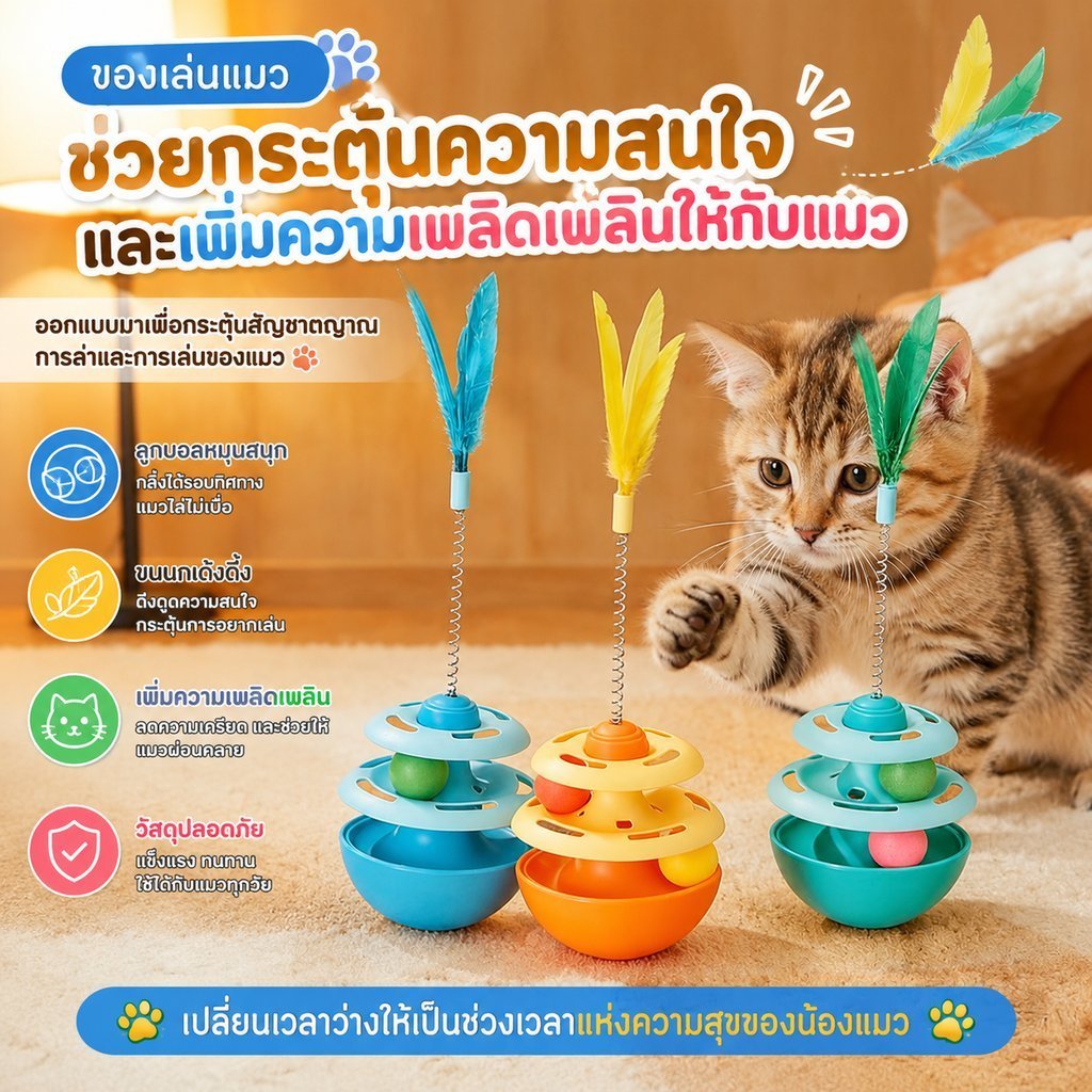 รางบอลแมว ของเล่นแมว ของเล่นแมวเขย่าไม่ล้ม รางบอลแมว ของเล่นน้องแมว รางบอลแมว ชุดของเล่นสำหรับแมวรางบอล - ภาพที่ 3