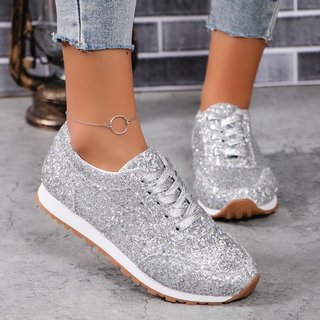 2025 outono tamanho grande 36-43 sapatos casuais planos lantejoulas rendas estudante tênis de corrida sapatos esportivos