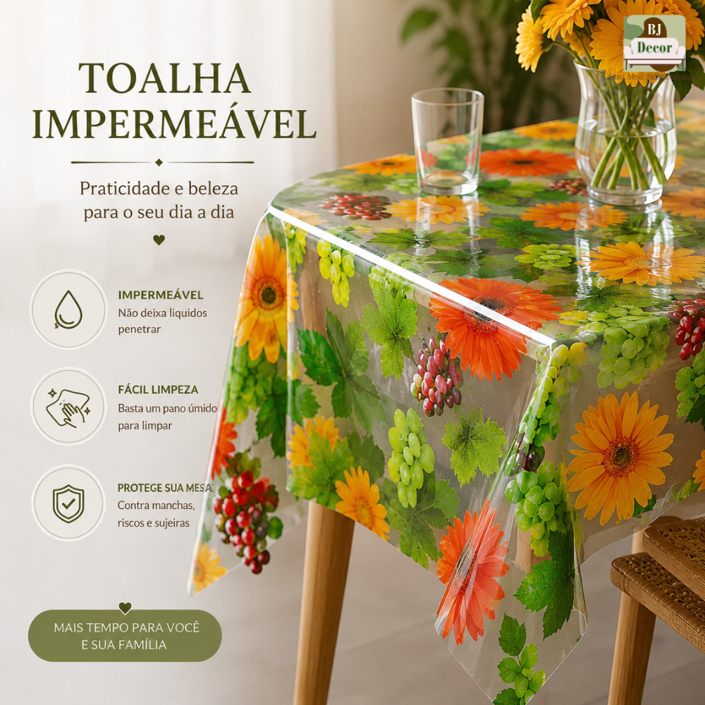 Toalha de Mesa Plástica Impermeável Estampada – 4 e 6 Cadeiras