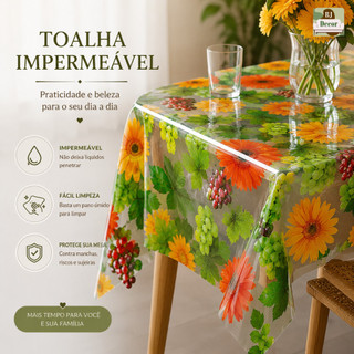 Toalha de Mesa Plástica Impermeável Estampada – 4 e 6 Cadeiras