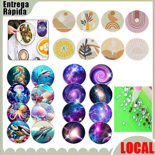 8 porta-copos de pintura diamante com ferramentas padrão opcional diâmetro 10cm Material acrílico adequado para presente