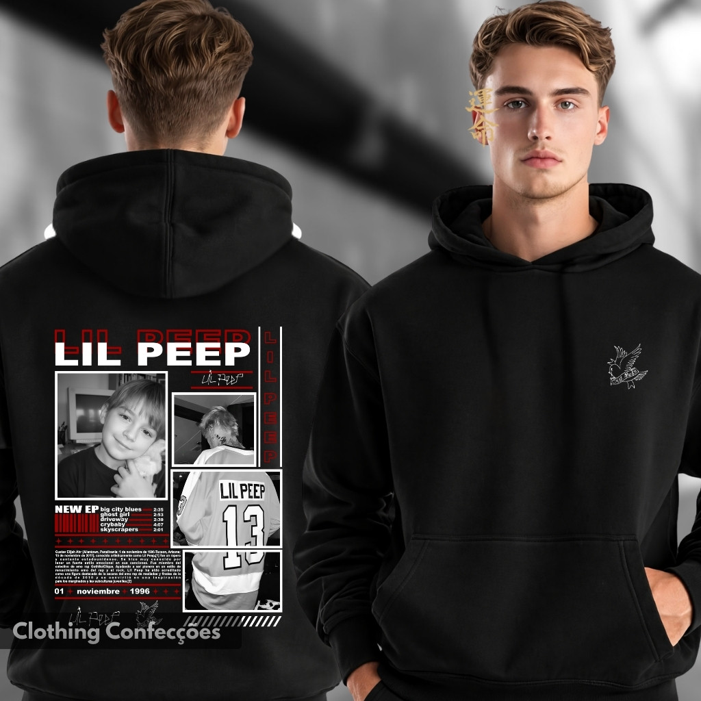 Moletom Canguru Cantor Lil Peep Hellboy Crybaby Gothboiclique Trap Rap Hip Hop Music Melancolico Sad Boy Star Shopping