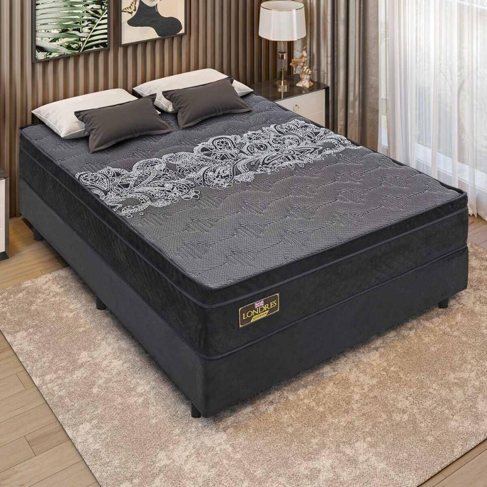 Cama Box Conjugado Casal Com Colchão 138x71x188 Londres Gazin Cr35319 Preto
