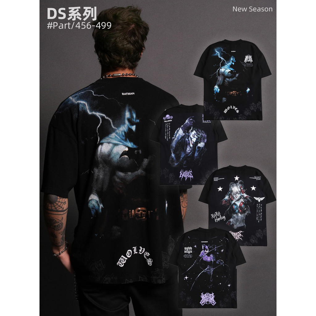 DS Lobo Cabeça Palhaço Impressão Personalidade Casual Masculino Manga Curta Músculo Fitness 100 % Algodão Moda 0603