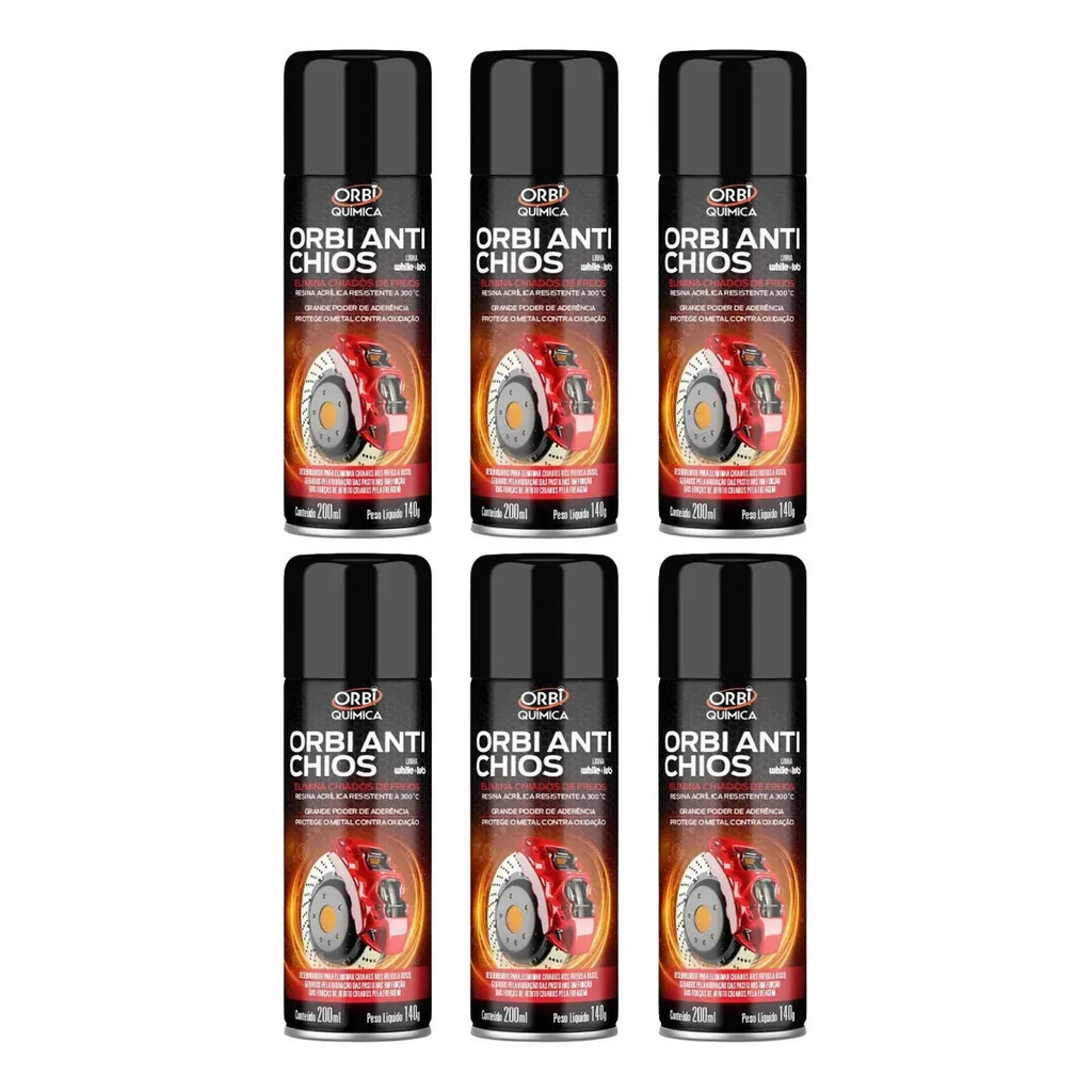 Kit 6 Antirruído Orbi Freio a Disco 200ml Spray Aplicação Costas da Pastilha