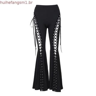Hi * Calça Flare Feminina Elegante Ilhó E Detalhe Gravata Tecido Elástico