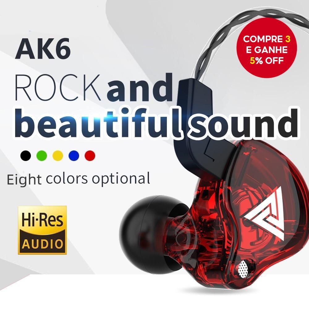 Fones Ak6 35mm Com Microfone, Driver De Cobre, Hifi, Intra-auriculares, Esportivos E Cancelamento De ruído