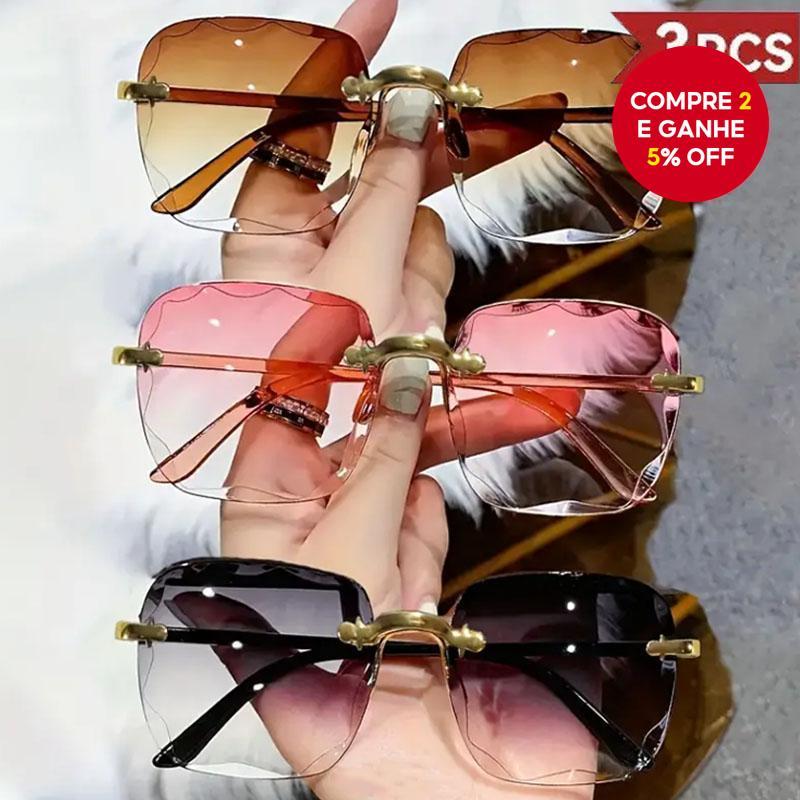 Borda De Corte Sem Moldura 3 Peças Óculos De Sol Feminino Moda Quadrada UV400 Conjunto De Para Fotografia De Rua