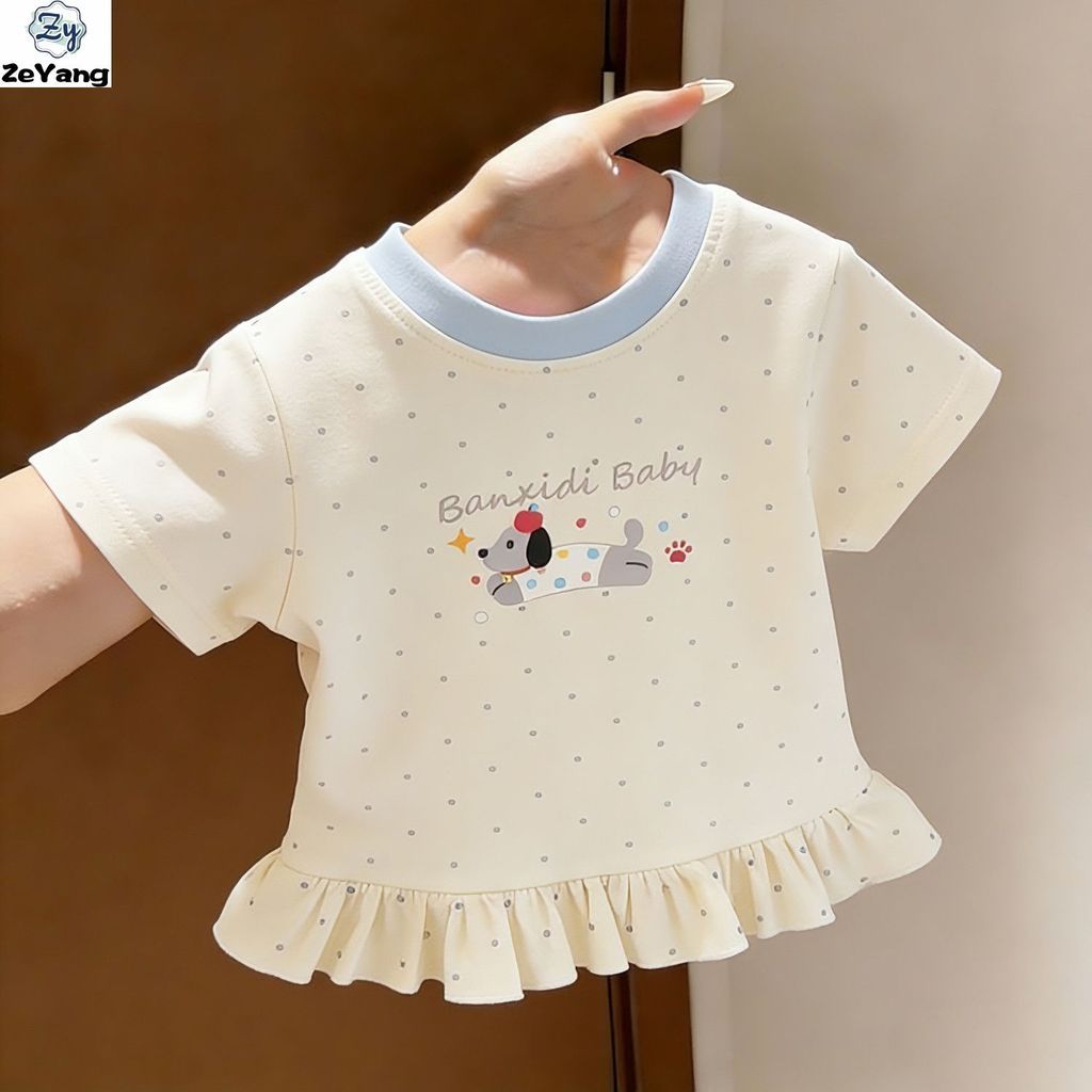 [ZY] 70-130 Camiseta infantil Casual de manga curta com bolinhas de desenho animado camiseta curta para bebê camisa de f