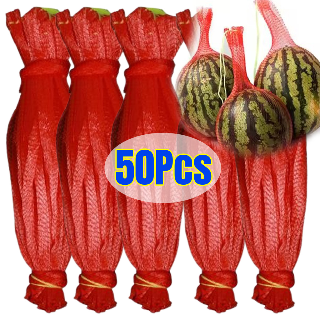 50 Pçs Reutilizável Melancia Pendurado Sacos De Rede Com Cordão Melão Cantalupes Crescente Malha Capa Resistente Frutas