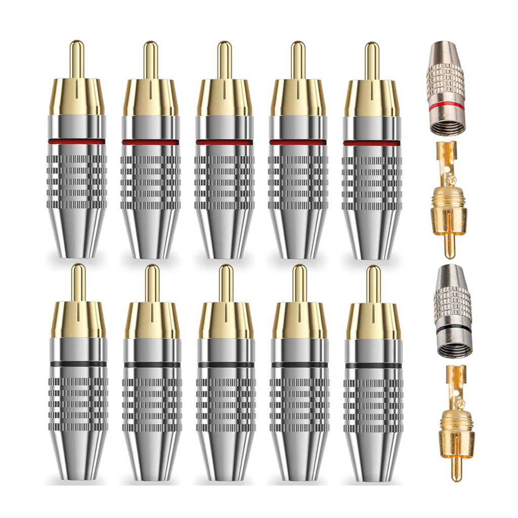 10 Peças 5 Pares de Plug RCA Macho Metal Reforçado