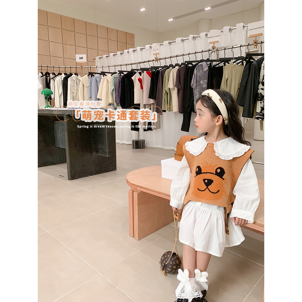 Novo jogo fofo de Vernier de primavera para bebê!Bonito bebê primavera roupas boneca colarinho moda roupas meninas terno