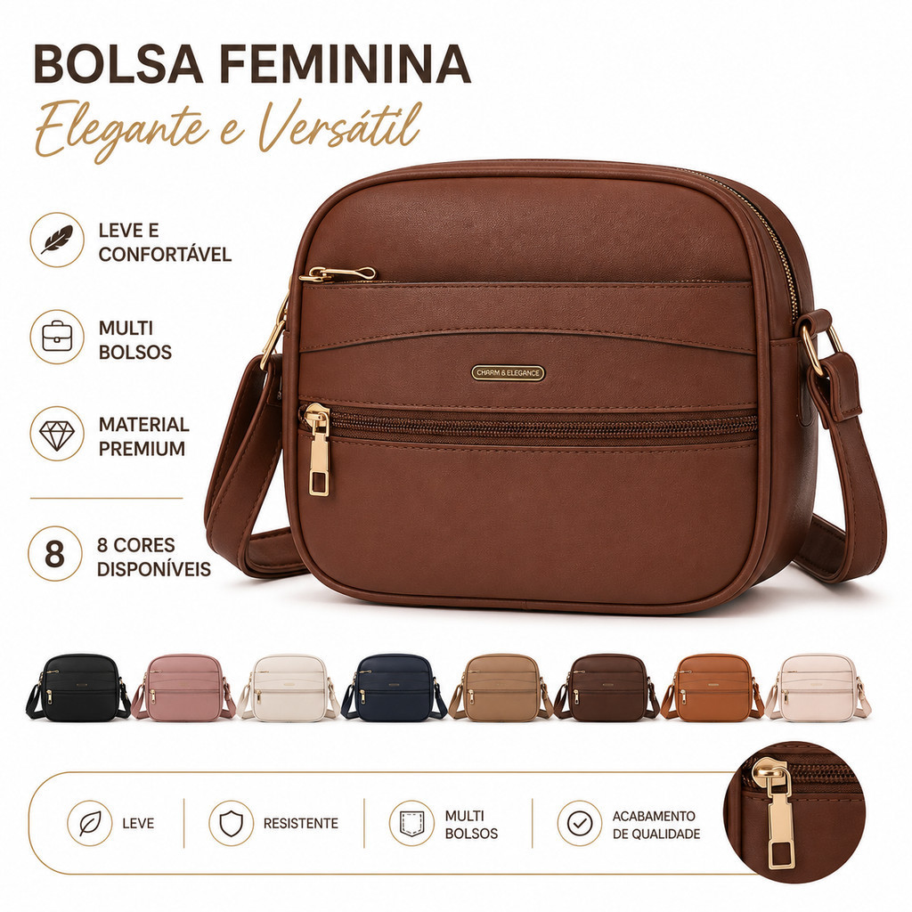 Bolsa Feminina Ombro e Transversal Compacta Leve Moderna para Uso Diário