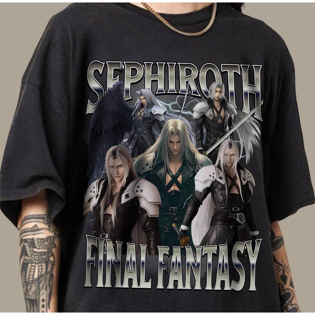 Camiseta Masculina Feminina Estampa Sephiroth Final Fantasy VII Retro Hip Hop T-shirt Unissex Streetwear Premium Algodão