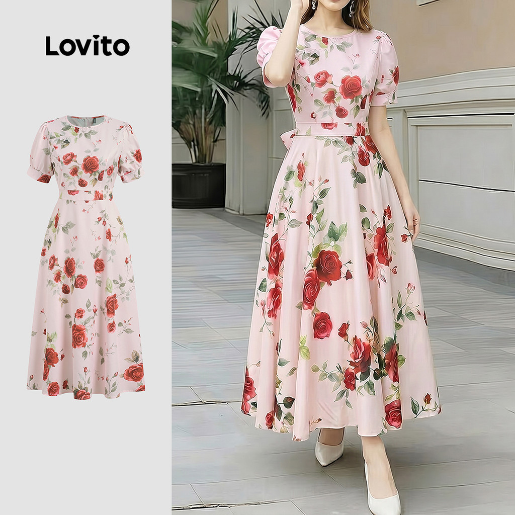 Lovito Floral Vestido Elegante com Babado Primavera/verão para Mulheres LK6ED182