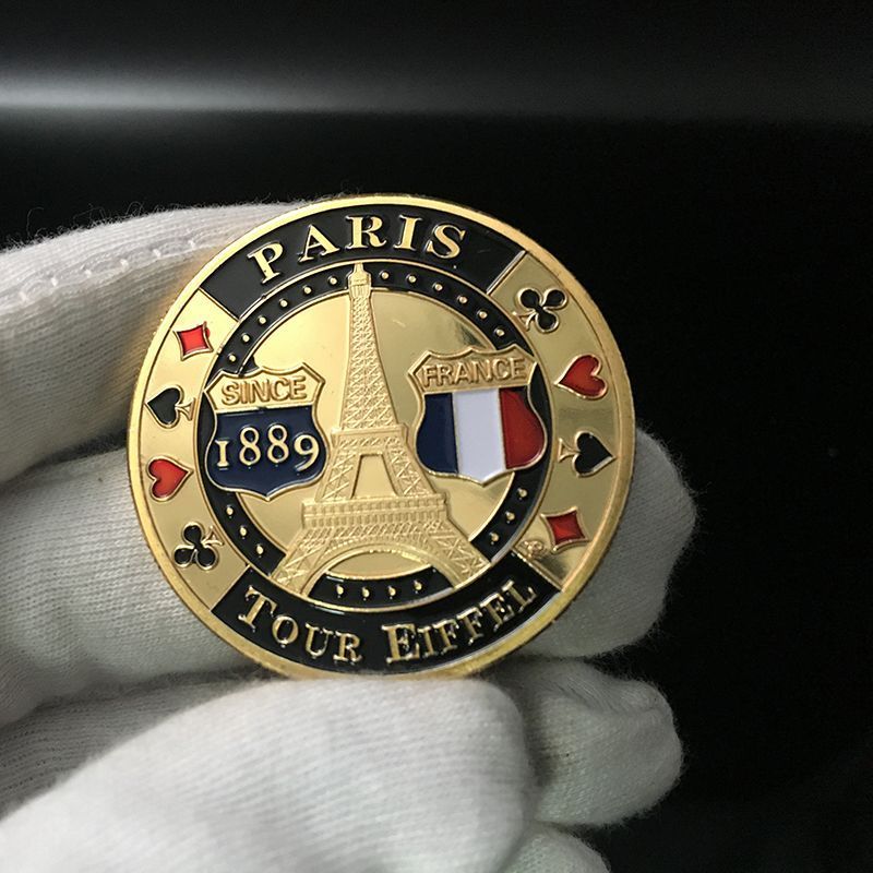 Moeda comemorativa da torre Eiffel 1889, réplica de referência, bandeira francesa, padrão de jogo, banhado a ouro, prese