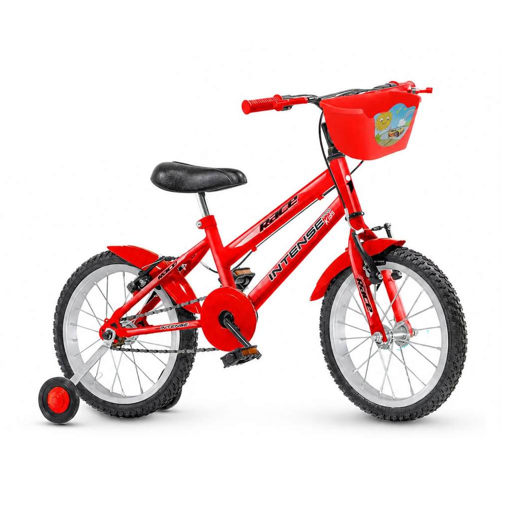 Bicicleta infantil Aro 16 V-brake Meninos com rodinha Colorida quadro Aço Carbono Intense Kids Cor Vermelho