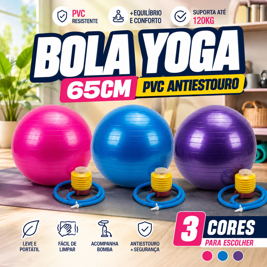 Bola Bosu Para Yoga, Pilates e Funcional COM BOMBA 65cm PVC Antiestouro Resistente Fitness 