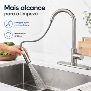 Kitchen Sink Faucet with Flexible Extender, Single Lever Mixer, Pull Spray, Articulated Aerator S5
