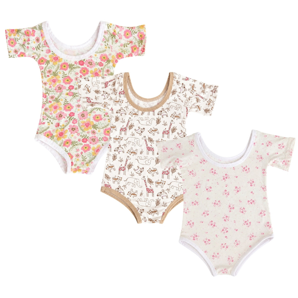 Kit 3 ou 2 Body Infantil 1 a 8 Anos Menina Manga Curta Algodão Body Bebê Estampado Confortável Suede