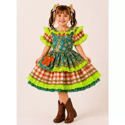 Vestido Feminino Infantil Festa Junina Candinha Com Bolsinha