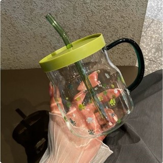 Copo de vidro de alto valor 600ml impresso com copo de escala copo de beber doméstico copo de palha copo de casal copo d