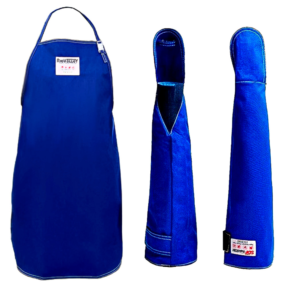 Kit Avental E Mangote Térmico Azul Proteção Calor Riovalley Radiant Heat Forno Padaria Epi