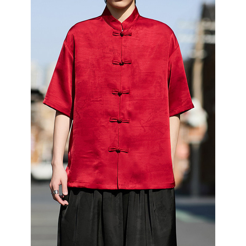 Verão Tai Chi Kung Fu camisa fina estilo chinês tang terno novo estilo chinês tang terno de manga curta abotoado camisa