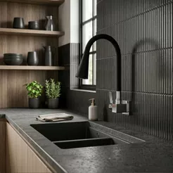 Torneira Gourmet Flexível para Cozinha 2 Jatos Preta e Cromada Parede