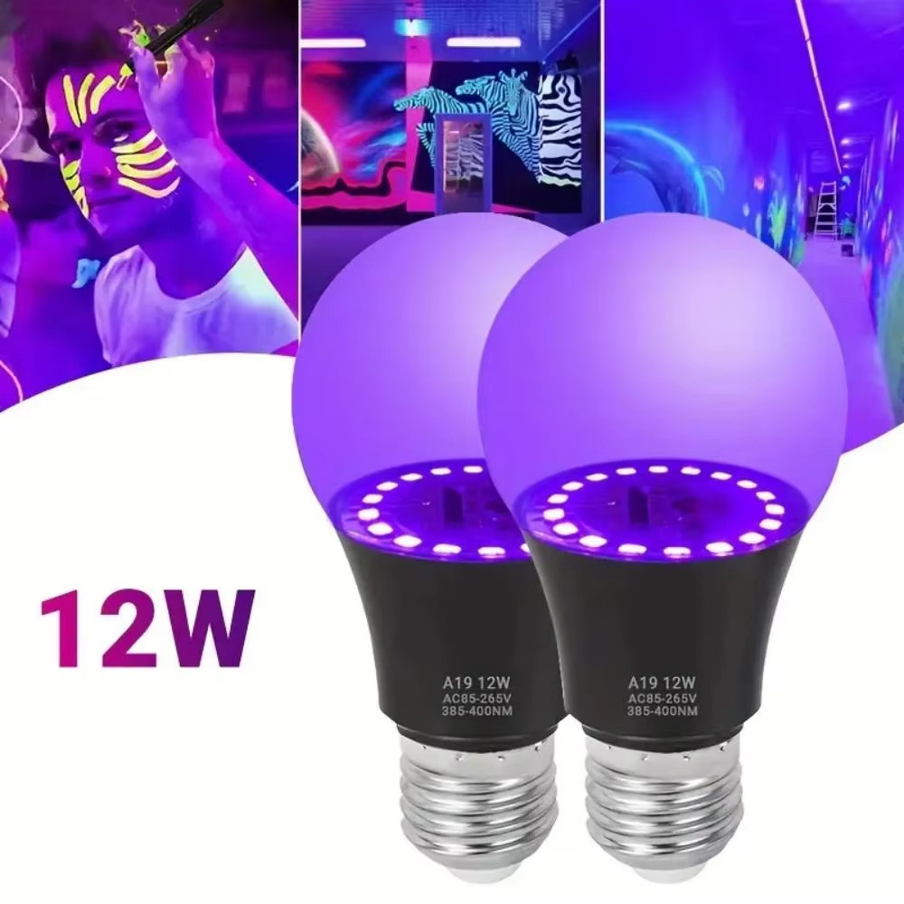 12W UV Roxo Lâmpada LED AC 85-265V Roxotransparente Capa Hotel Festa Fantasma Casa Fluorescente Atmosfera Decoração Luz