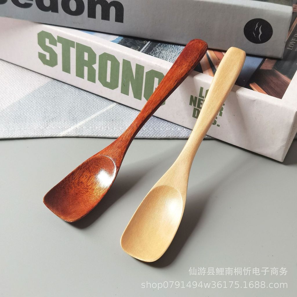 Colher e espátula pequenas de madeira maciça para uso doméstico, espátula pequena para chá de 13,5 cm, colher para tempe