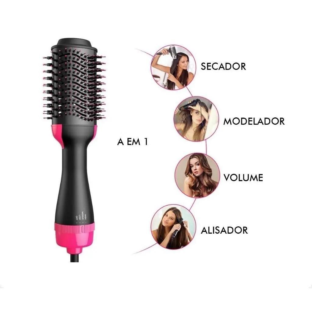 220v/110v Escova Secadora 3 em 1 Profissional 1000WBivolt - Seca, Alisa e Modela com Ar Quente