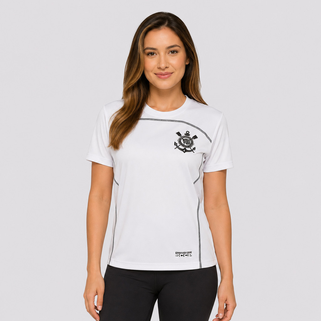 Camisa Corinthians Fitness Dry Logo Feminina Branca