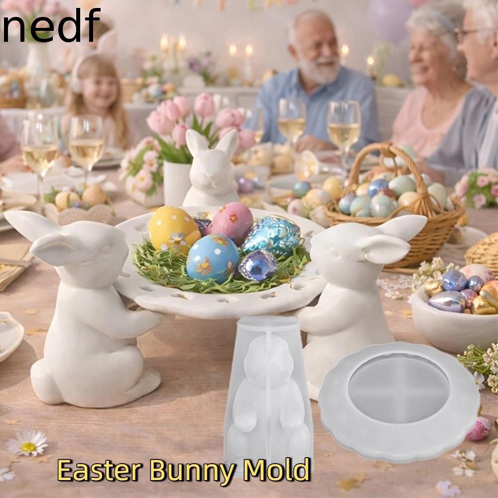 Molde Da Bandeja Do Coelho De NEDFS , Bonito Coelhinho Páscoa Forma Silicone , Moldes Antiaderentes Vela Dos Coelhos 3D