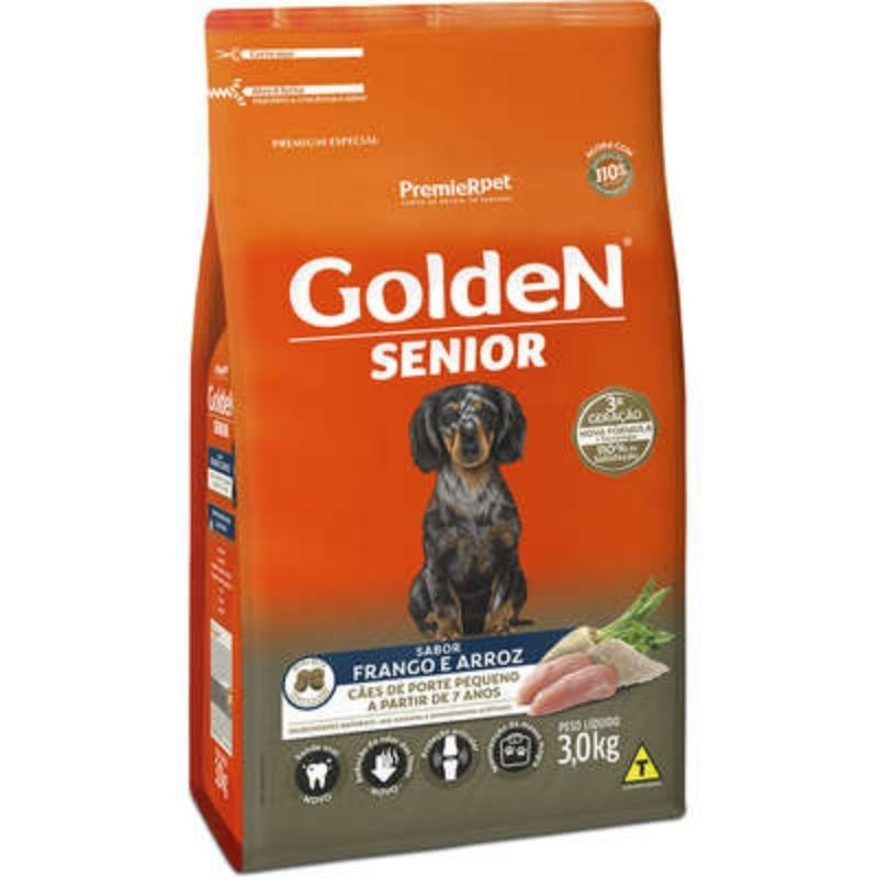 Golden 3kg Senior Mini Bits Frango Arroz Cães Ração Formula