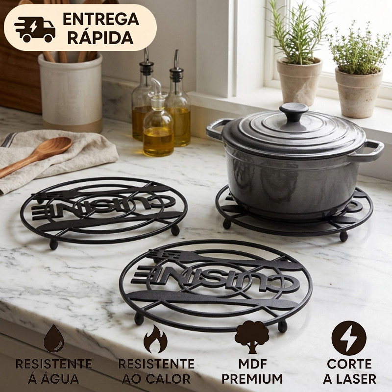 kit Descanso Apoio Suporte de Panela quente/ Proteção Para Pratos Jarras Suco Café, Tábua de Mesa.