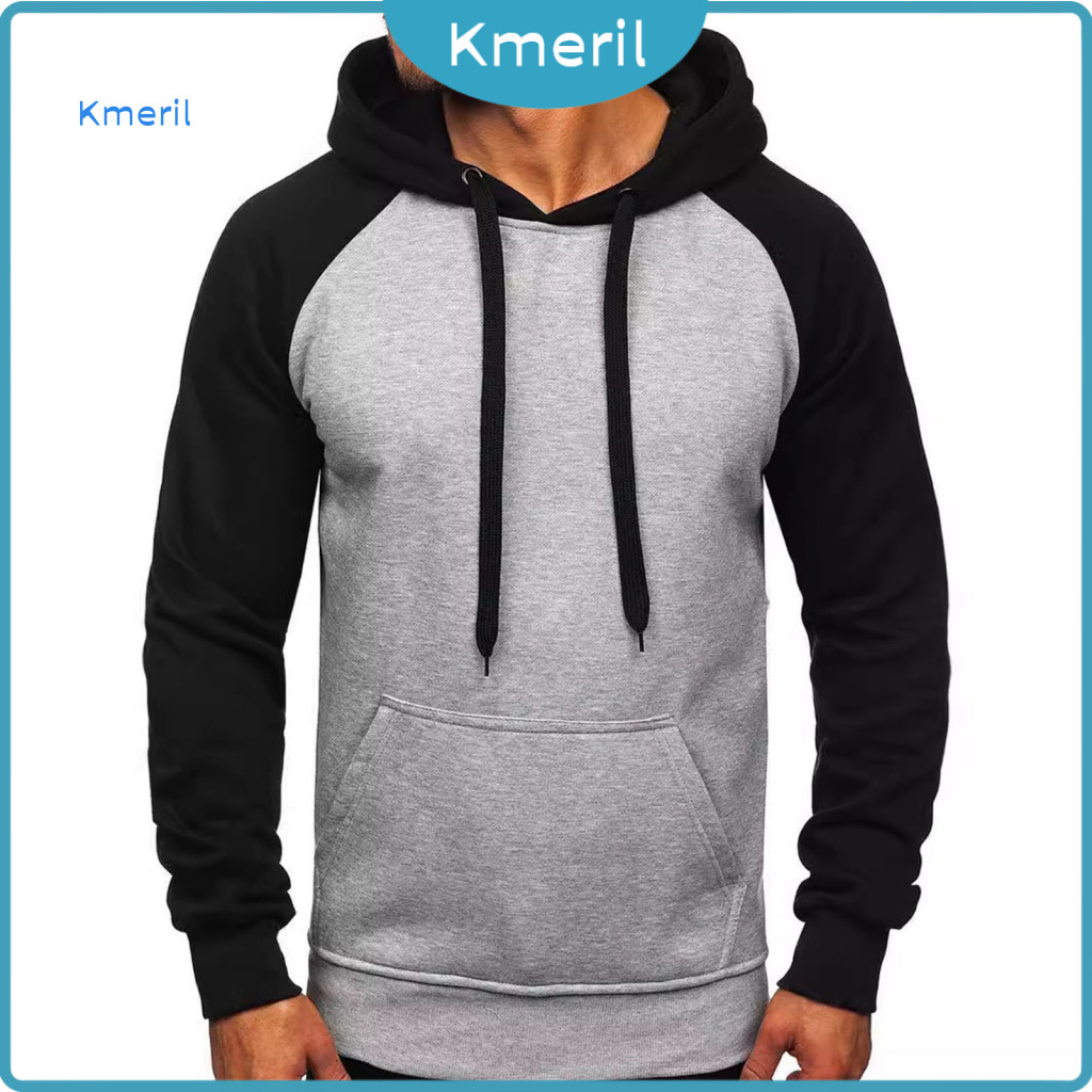 Street Style Hoodie Men Men's Raglan Sleeve Casual Pullover Athletic Sweatshirt with Kangaroo Pocket and Drawstring Perf