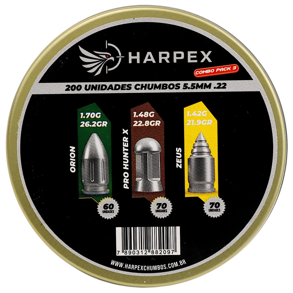 Chumbinho Harpex Combo Pack 3 - Órion, Pro Hunter X e Zeus 5.5mm (.22) - 200un