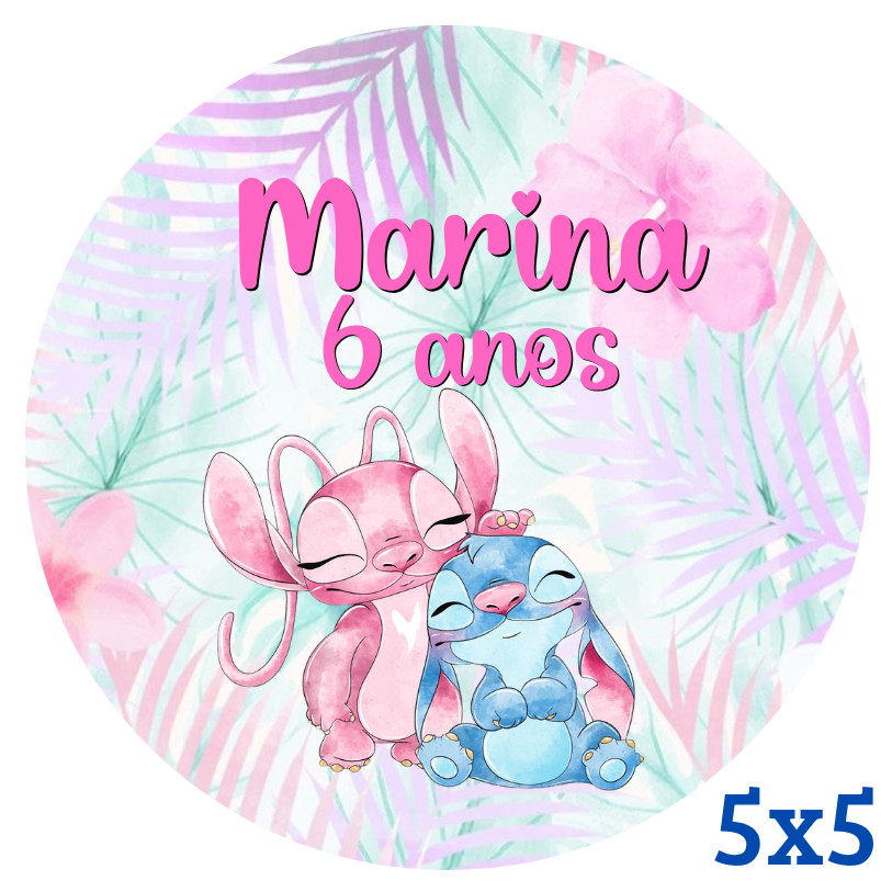 Adesivo Personalizado Stitch e Angel Aquarela 5x5 | Lembrancinha | Festa Infantil | Aniversário