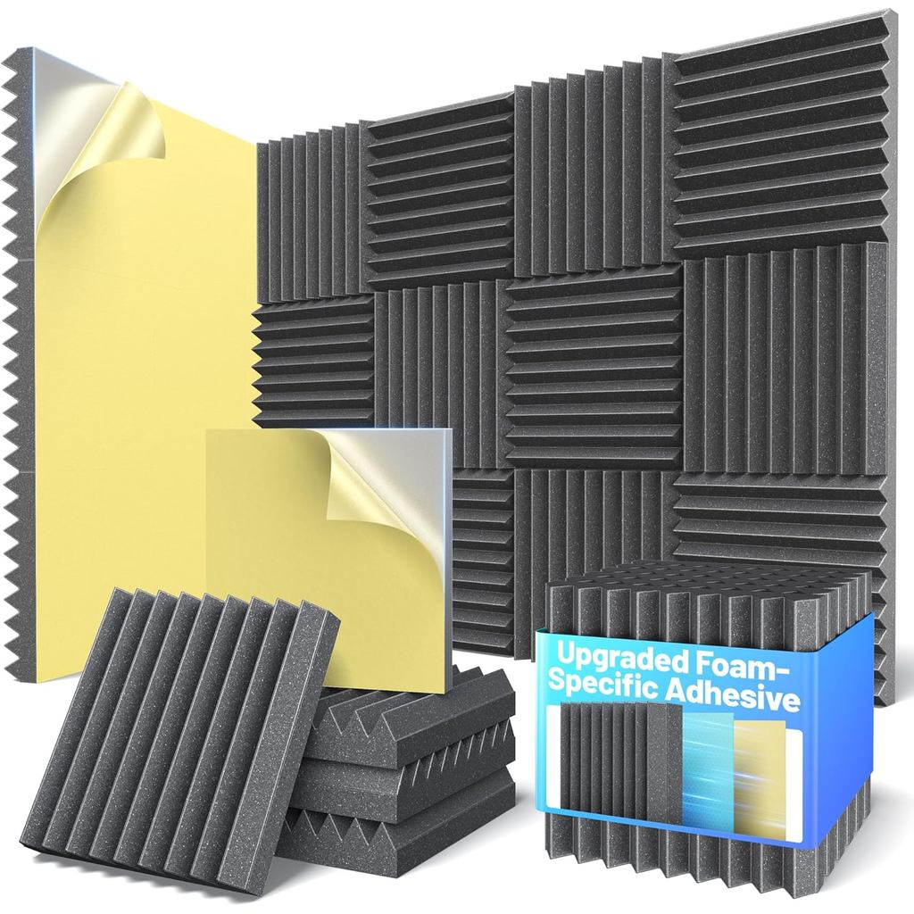 Pacote com 12 Painéis Acústicos de Espuma Isolantes para Paredes 2”x12”x12” Painéis Acústicos Autoadesivos de Alta Densi